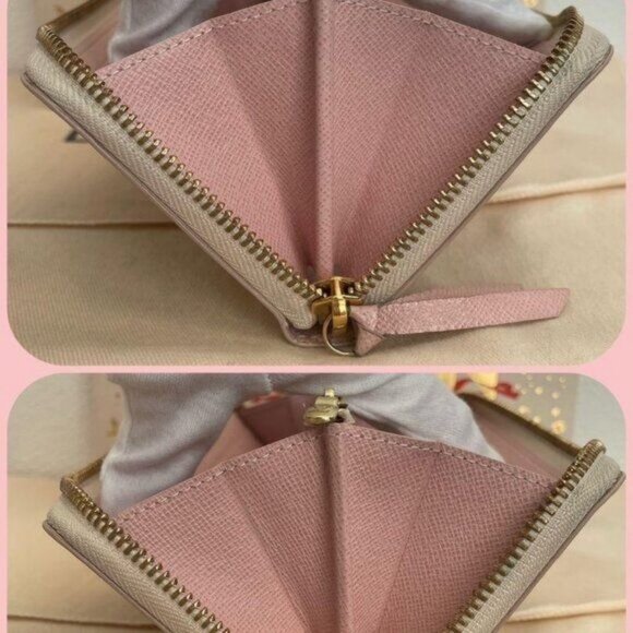 🌷 Louis Vuitton Damier Azur Studded Clemence Zippy Wallet Rose Ballerine Pink - Picture 7 of 12
